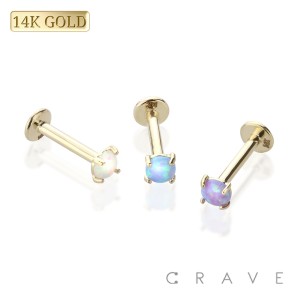 14Kt GOLD INTERNALLY THREADED LABRET/MONROE WITH PRONG SET OPAL TOP